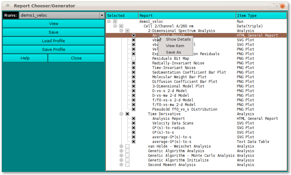 Report Generator context menu