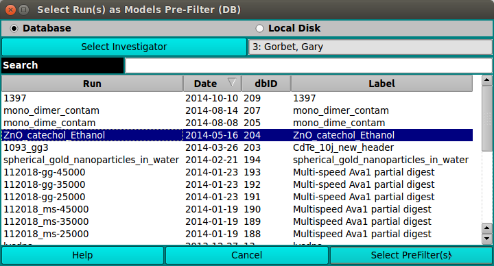 SelectRuns Dialog